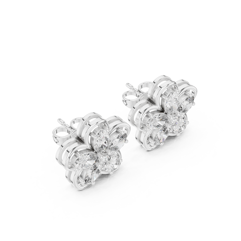 1.59 CT Oval Diamond Floral Stud Earrings