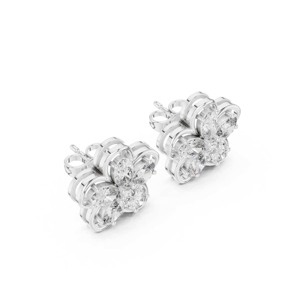 Oval Diamond Floral Stud Earrings, alternate view — Jewelix Atelier