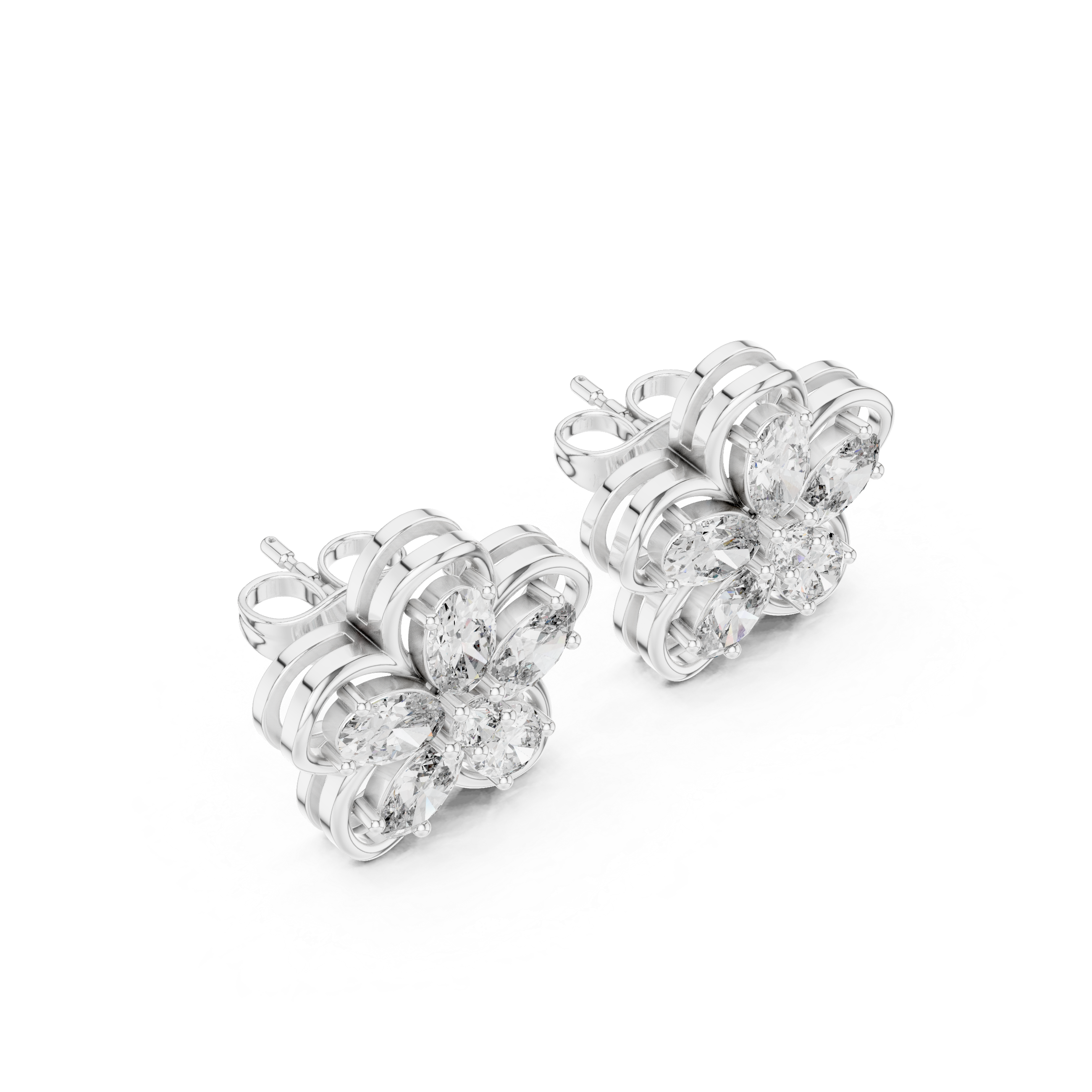 1.59 CT Oval Diamond Floral Stud Earrings
