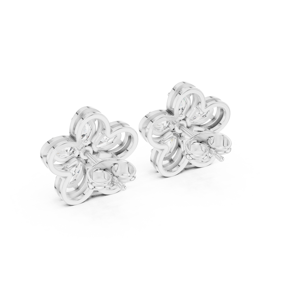 1.59 CT Oval Diamond Floral Stud Earrings