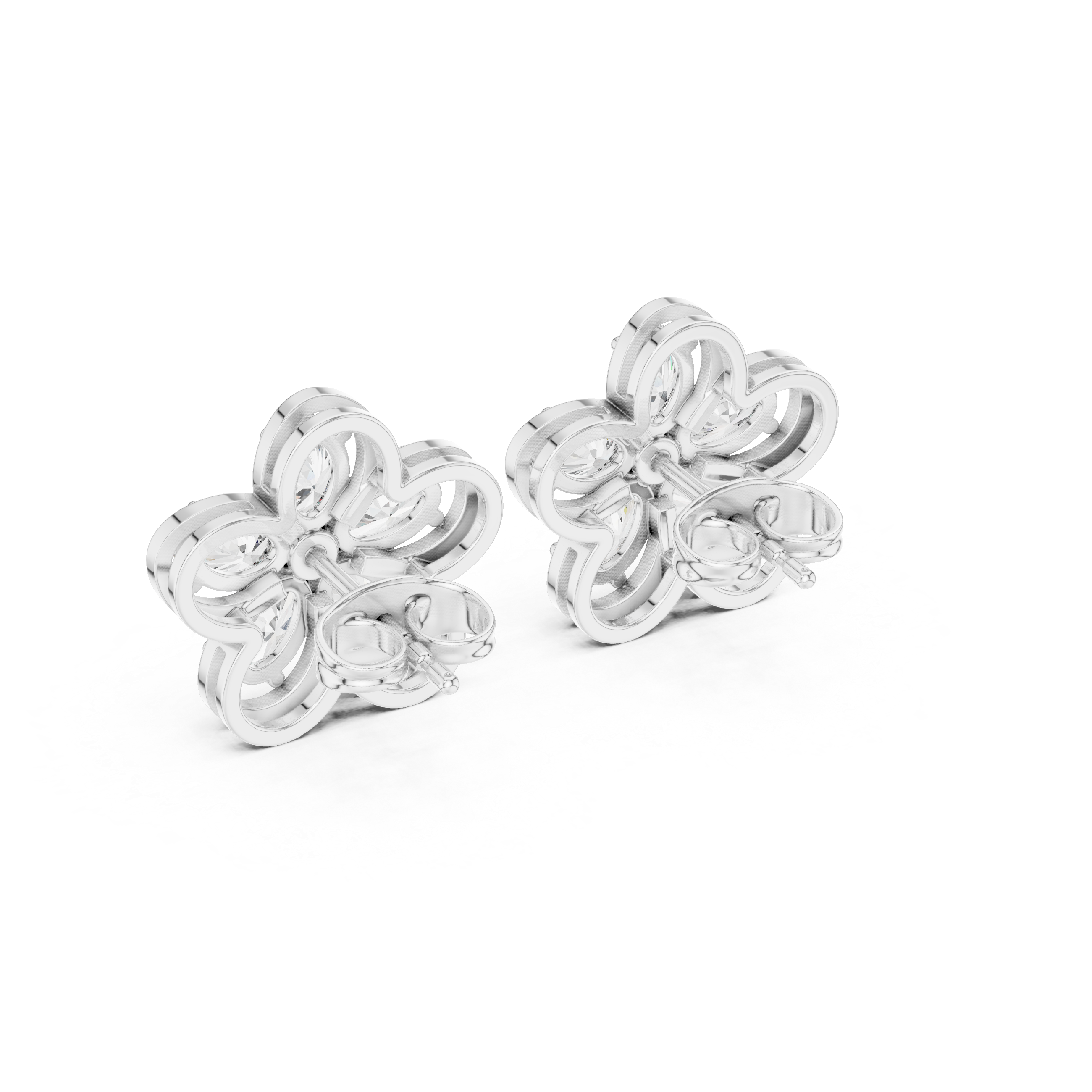 1.59 CT Oval Diamond Floral Stud Earrings