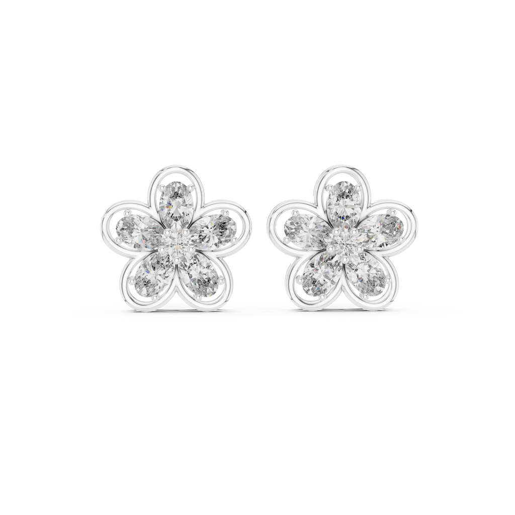 1.59 CT Oval Diamond Floral Stud Earrings
