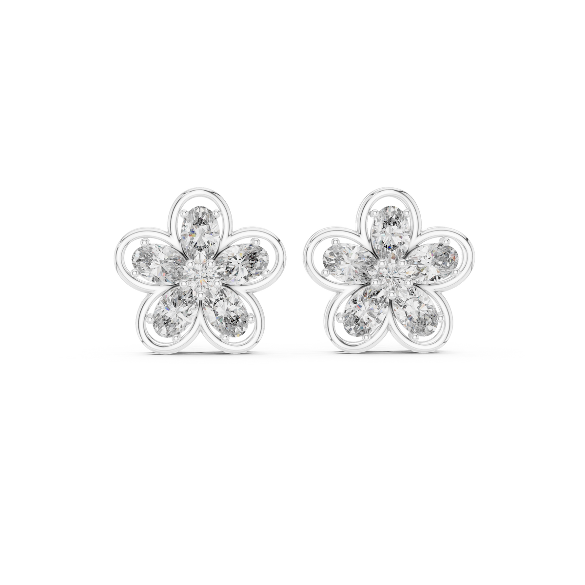 Oval Diamond Floral Stud Earrings — Jewelix Atelier