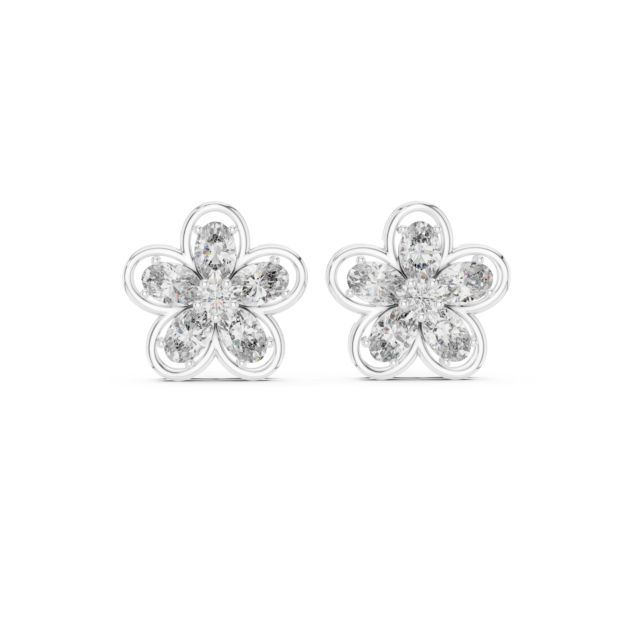 1.59 CT Oval Diamond Floral Stud Earrings