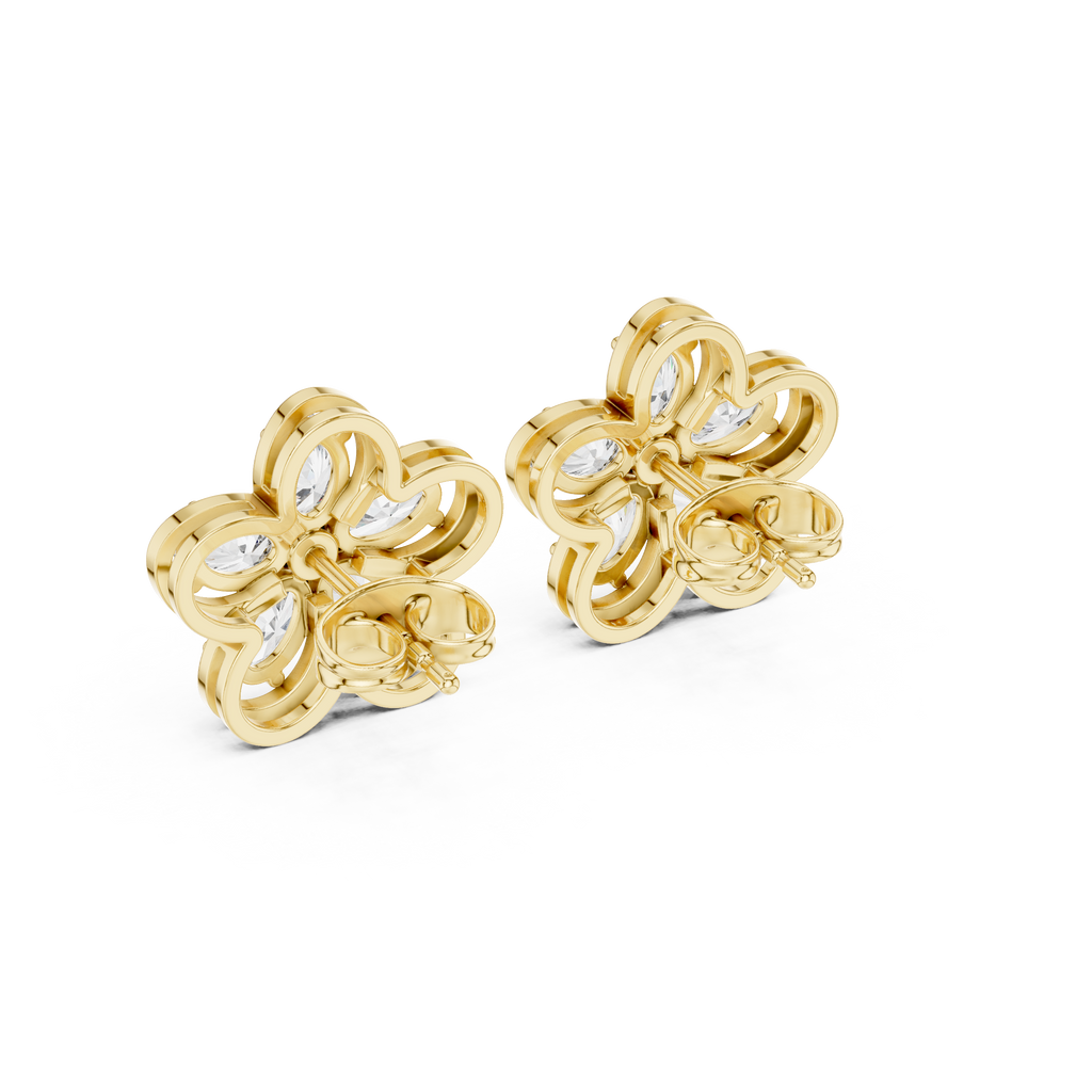 1.59 CT Oval Diamond Floral Stud Earrings