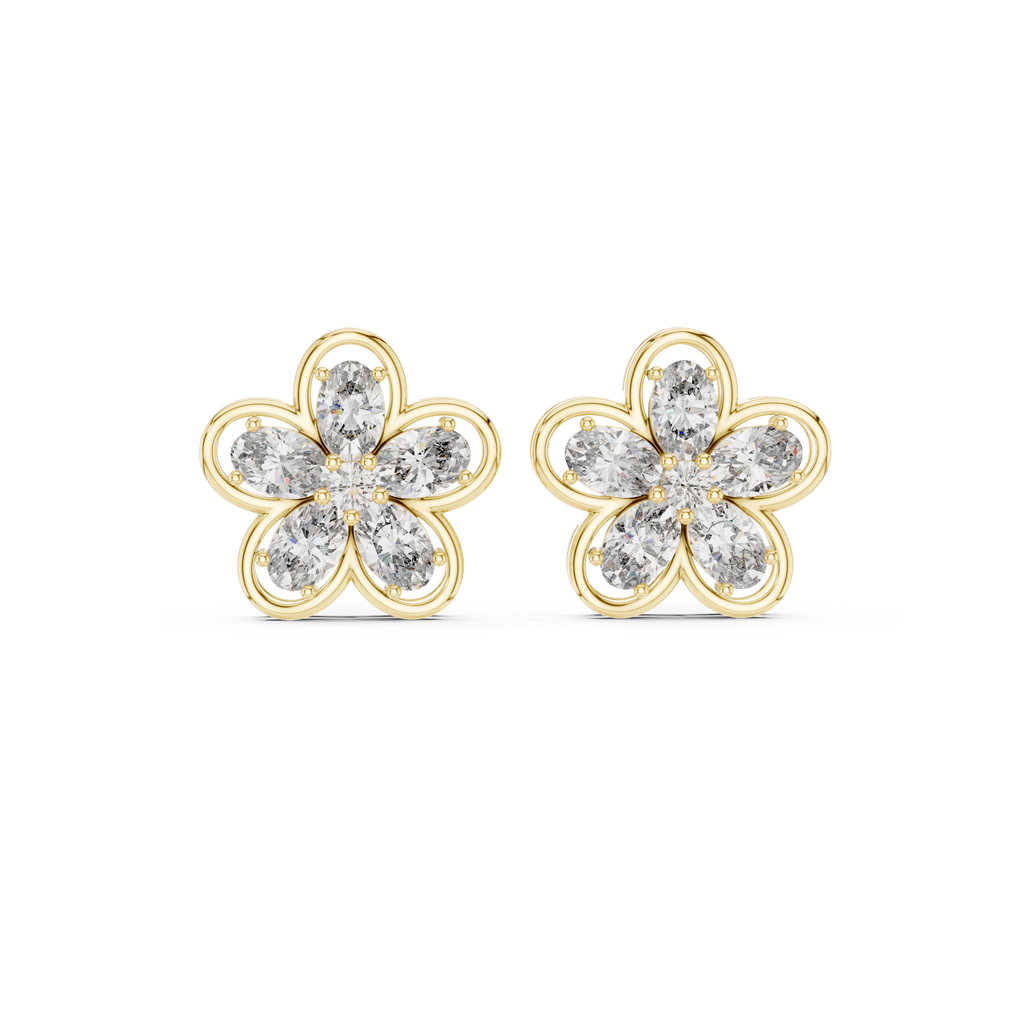 1.59 CT Oval Diamond Floral Stud Earrings