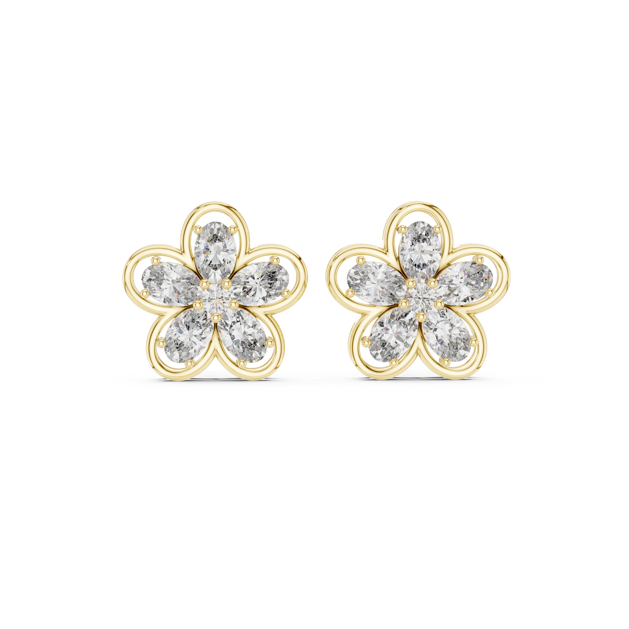 1.59 CT Oval Diamond Floral Stud Earrings