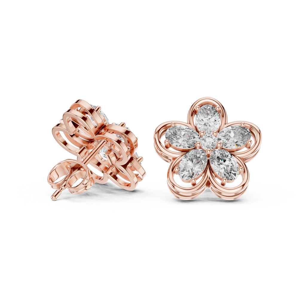 1.59 CT Oval Diamond Floral Stud Earrings