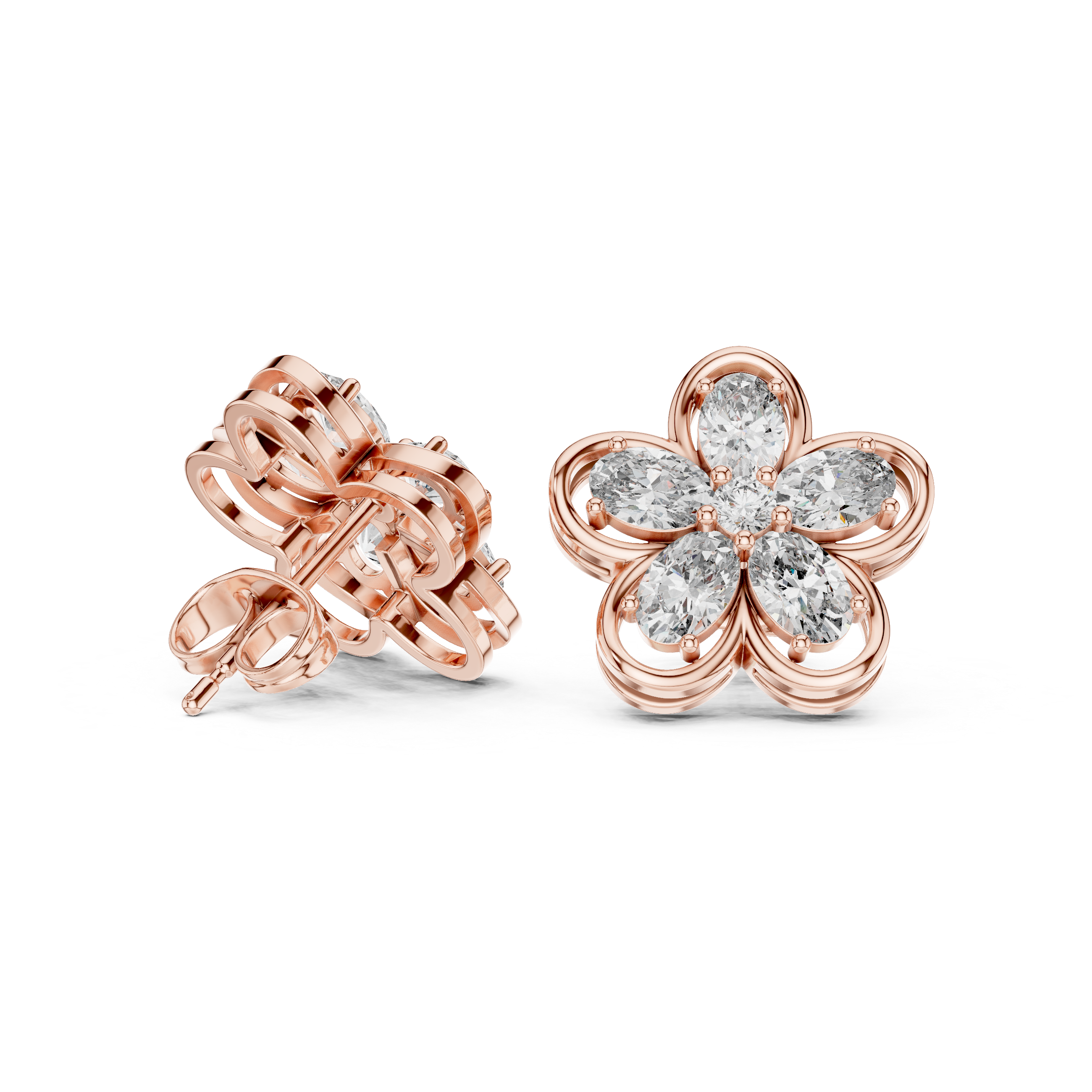 1.59 CT Oval Diamond Floral Stud Earrings