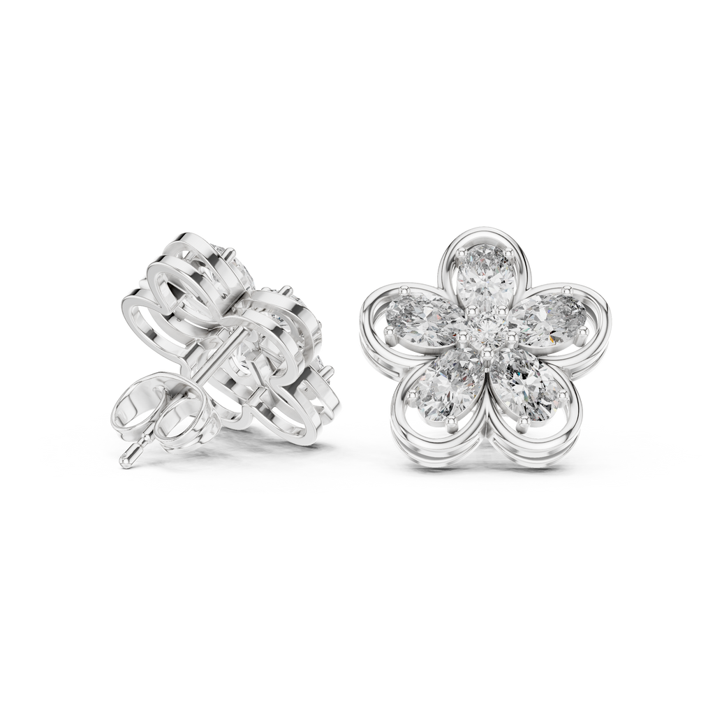 1.59 CT Oval Diamond Floral Stud Earrings