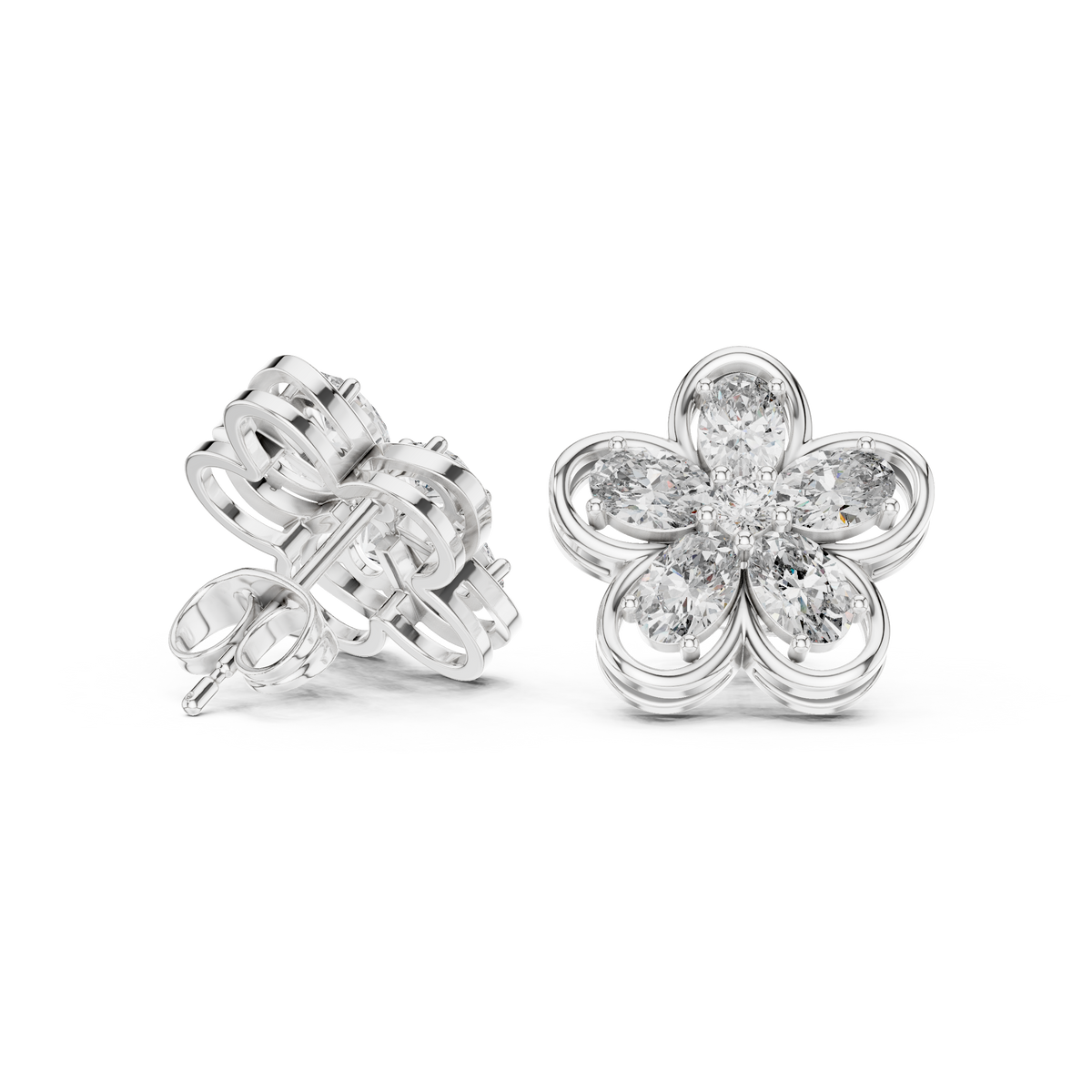 Oval Diamond Floral Stud Earrings, product photo — Jewelix Atelier