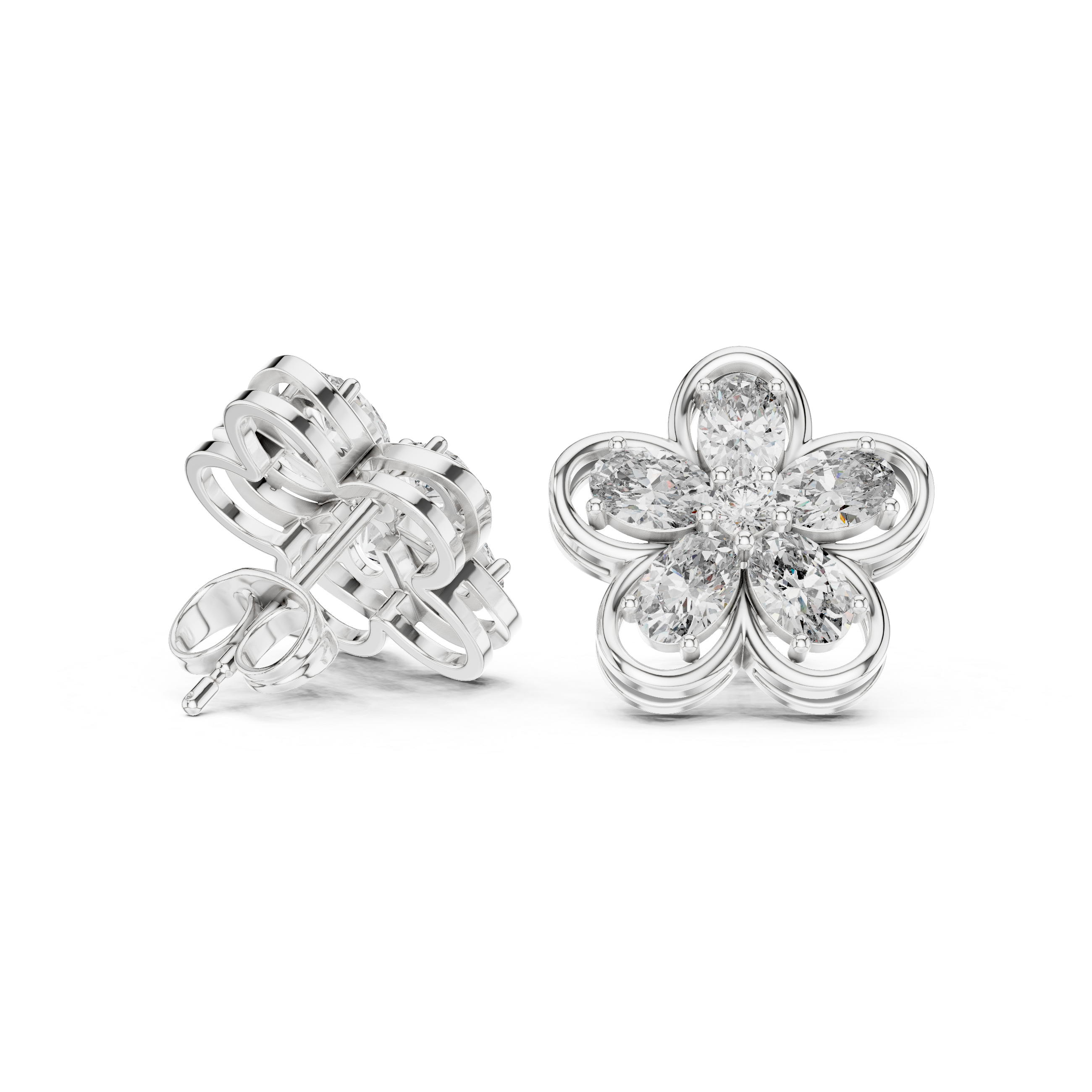 1.59 CT Oval Diamond Floral Stud Earrings