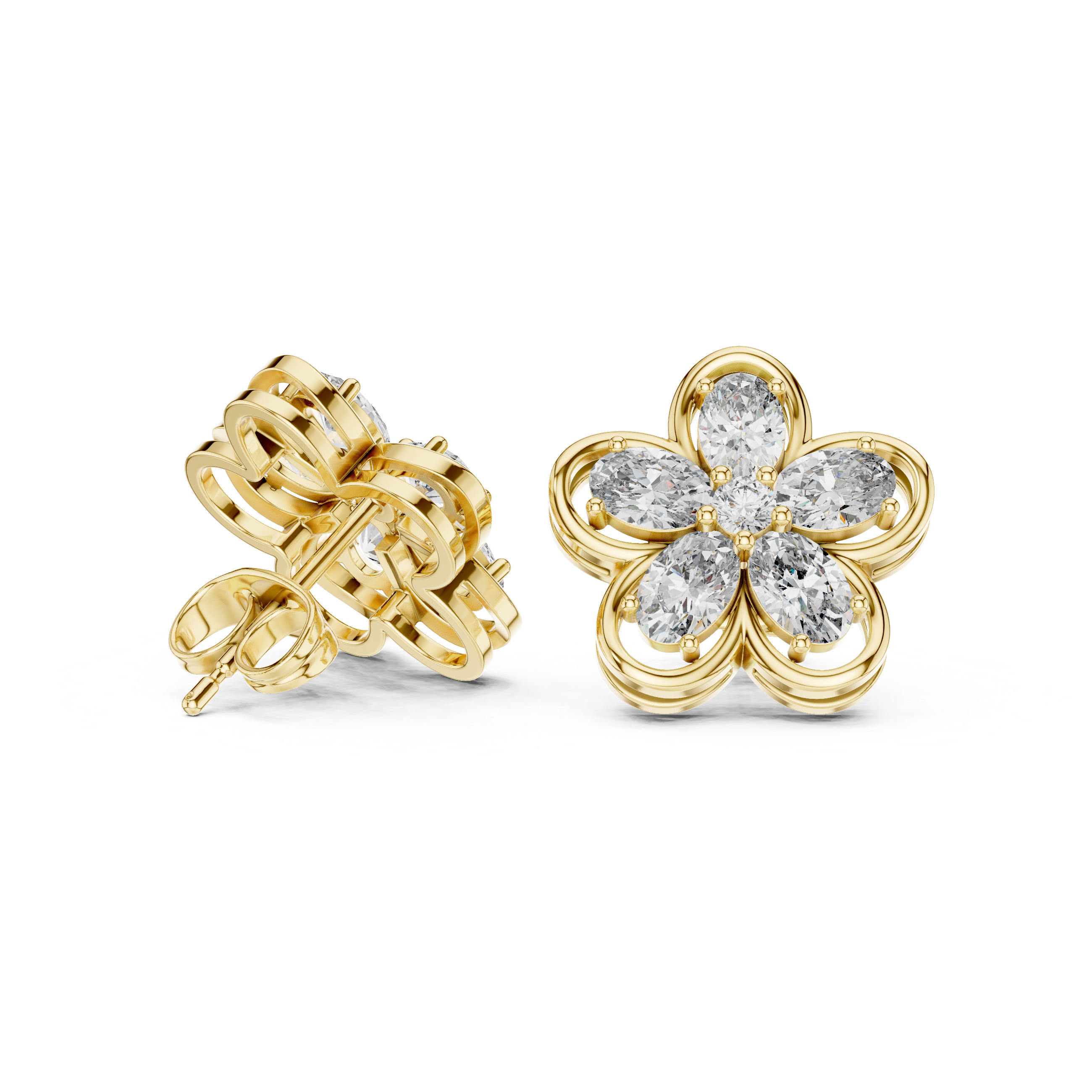 1.59 CT Oval Diamond Floral Stud Earrings