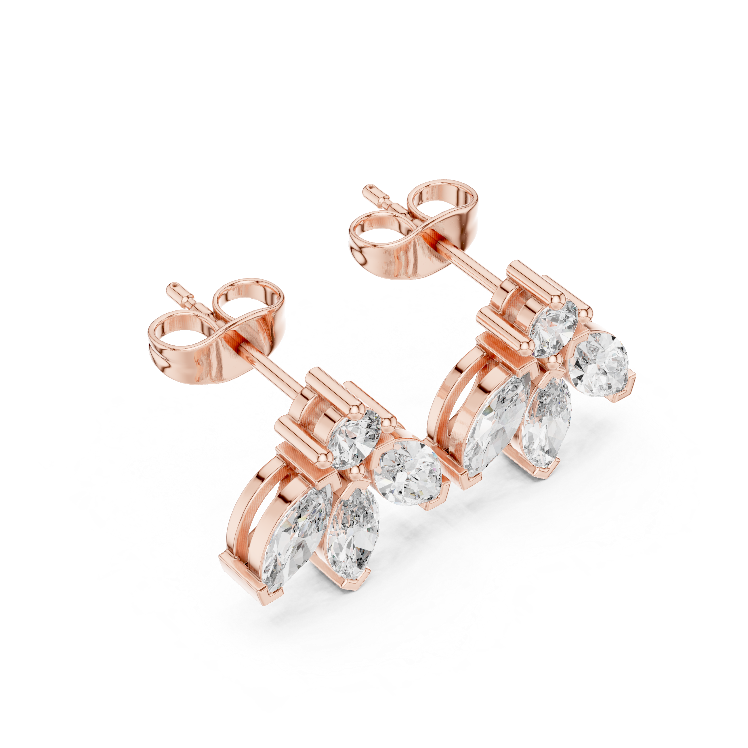 1.34 CT Marquise Diamond Floral Drop Stud Earrings
