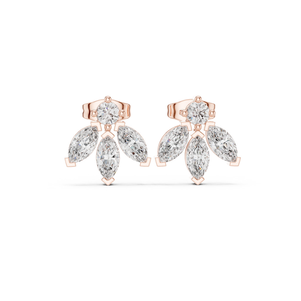 1.34 CT Marquise Diamond Floral Drop Stud Earrings