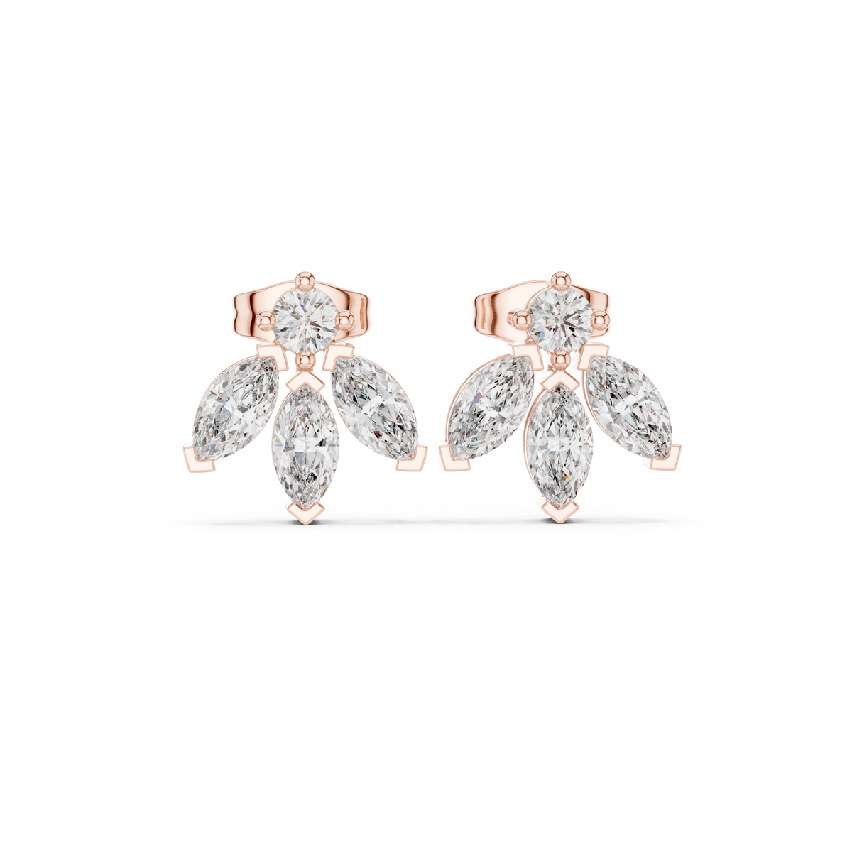 Marquise Diamond Floral Drop Stud Earrings, gallery image — Jewelix Atelier