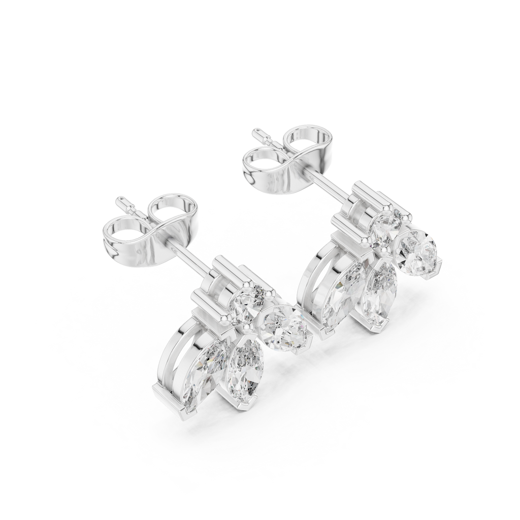 1.34 CT Marquise Diamond Floral Drop Stud Earrings