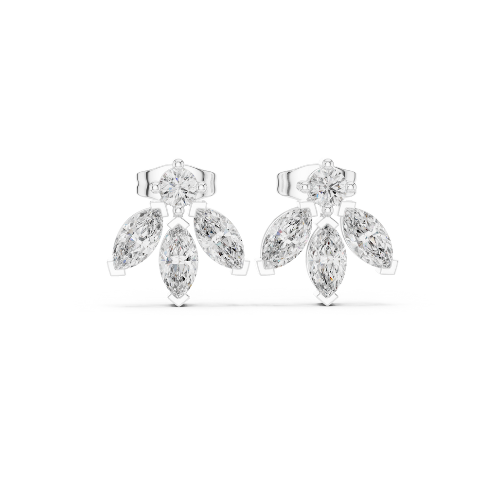 1.34 CT Marquise Diamond Floral Drop Stud Earrings