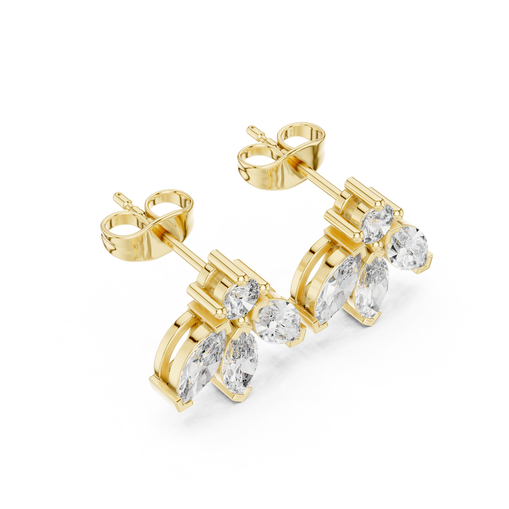 1.34 CT Marquise Diamond Floral Drop Stud Earrings