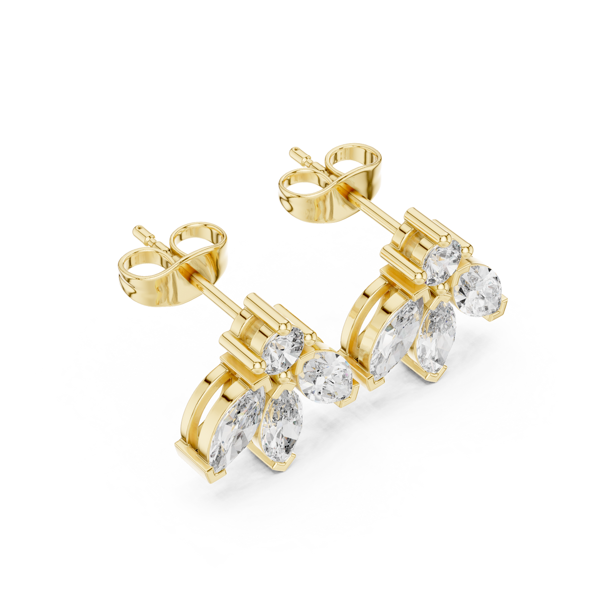 Marquise Diamond Floral Drop Stud Earrings, extra angle — Jewelix Atelier