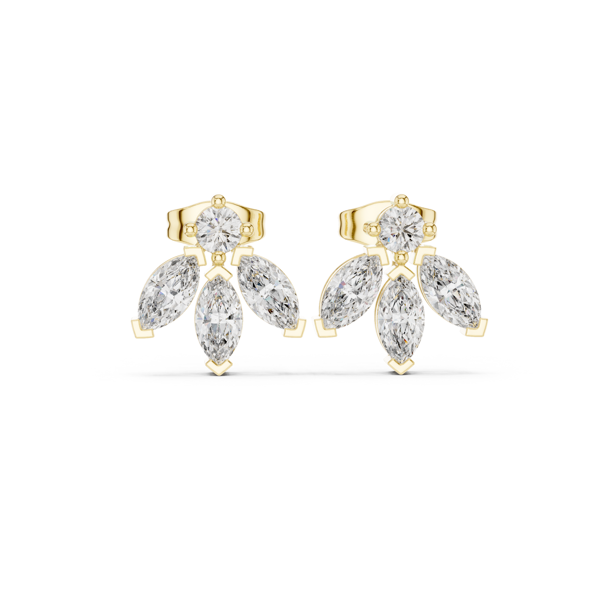 Marquise Diamond Floral Drop Stud Earrings, additional photo — Jewelix Atelier