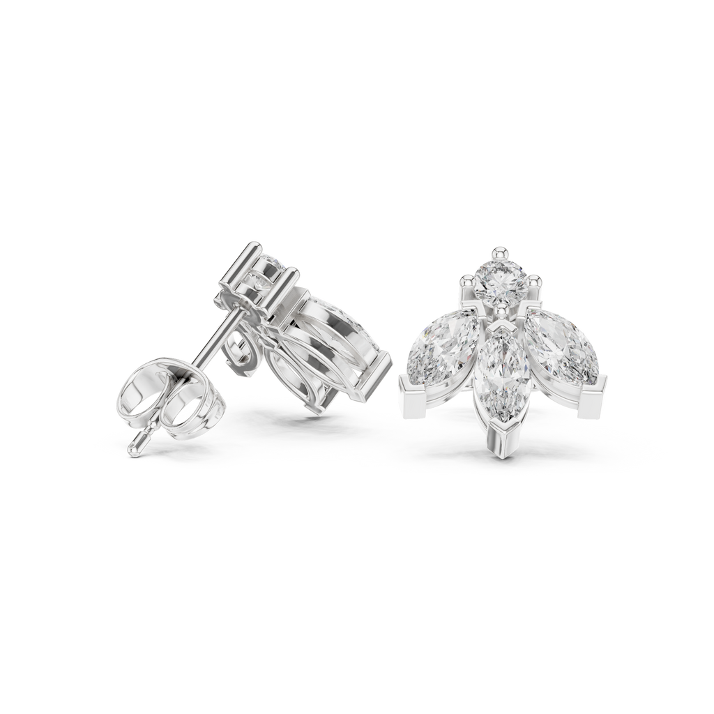 1.34 CT Marquise Diamond Floral Drop Stud Earrings