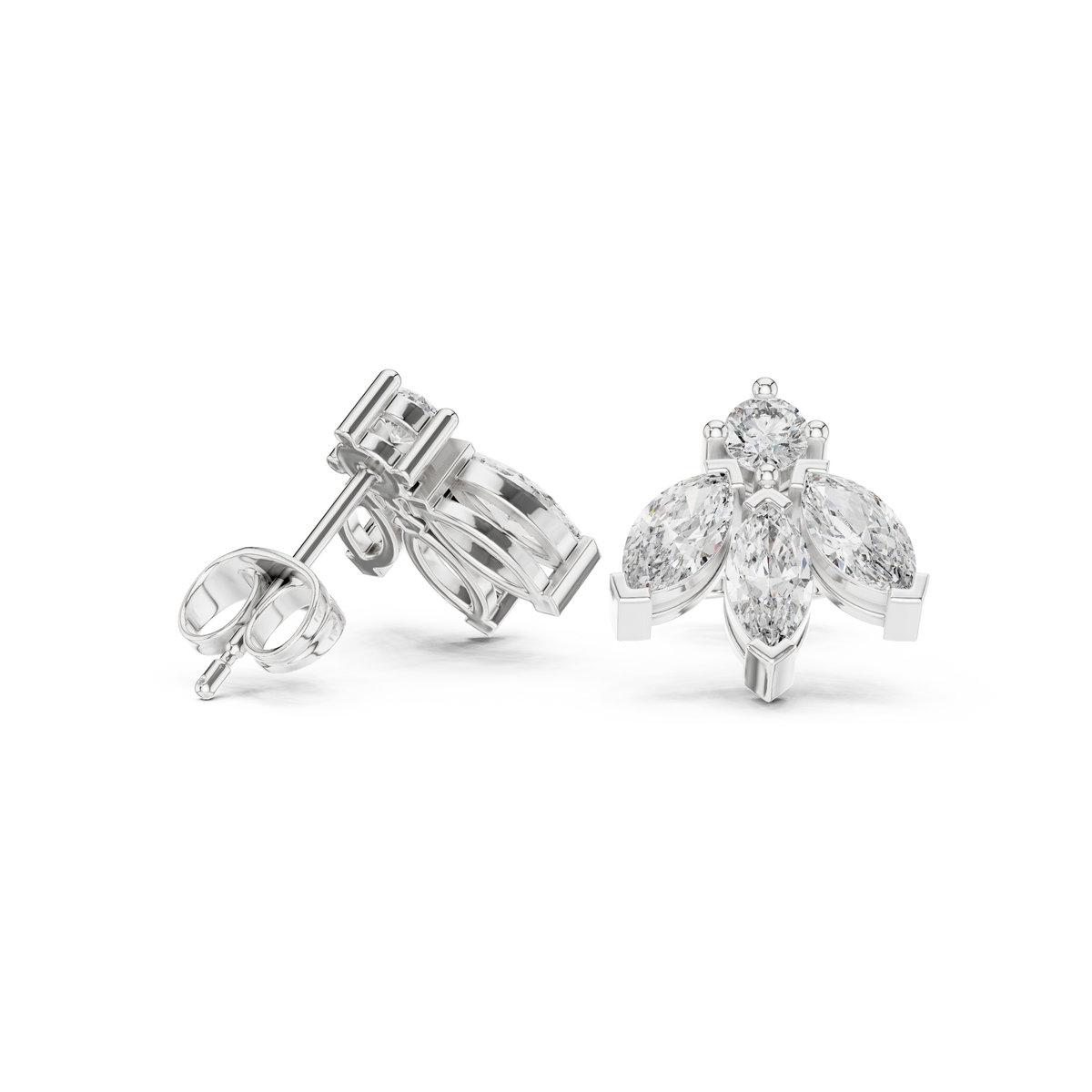 Marquise Diamond Floral Drop Stud Earrings, product photo — Jewelix Atelier