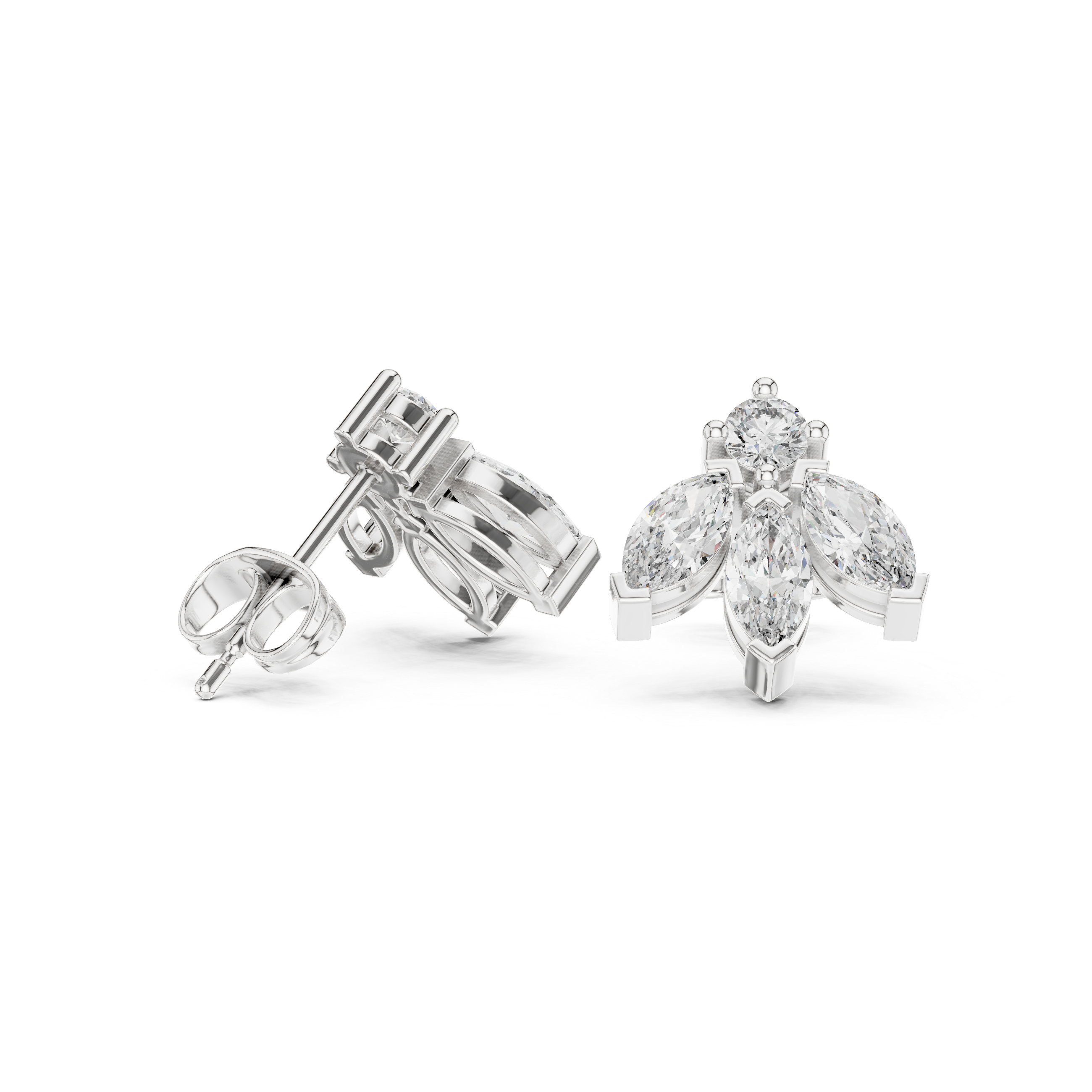 1.34 CT Marquise Diamond Floral Drop Stud Earrings