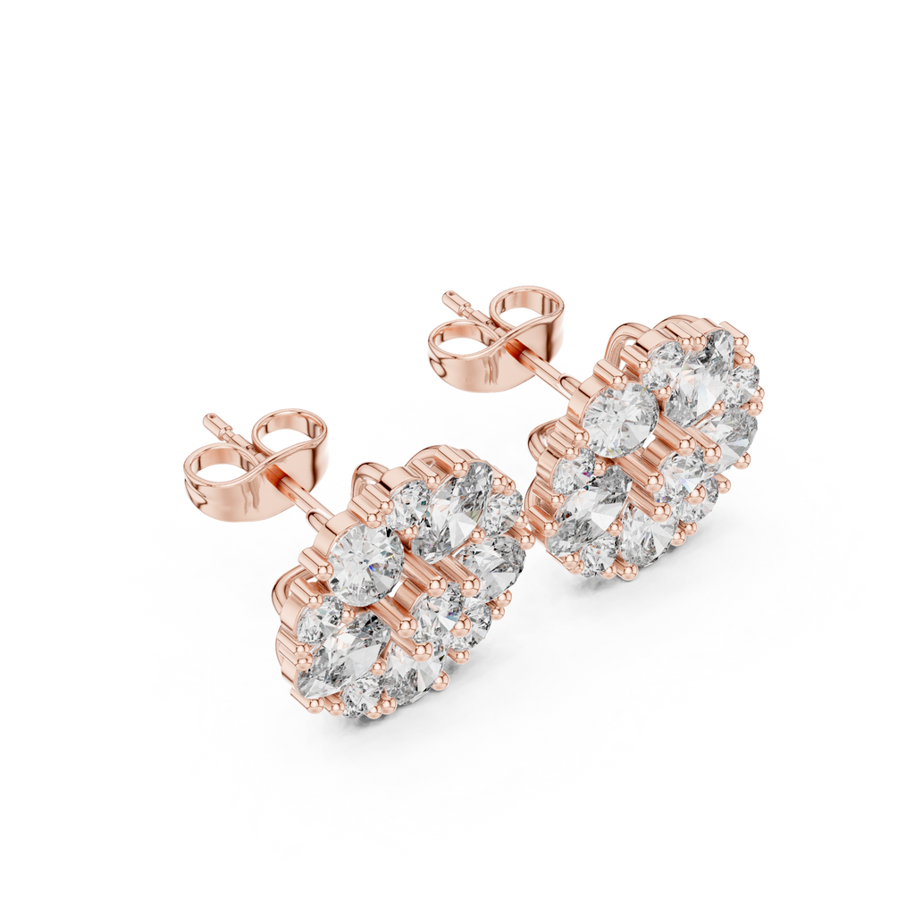 2.97 CT Oval Diamond Floral Cluster Stud Earrings