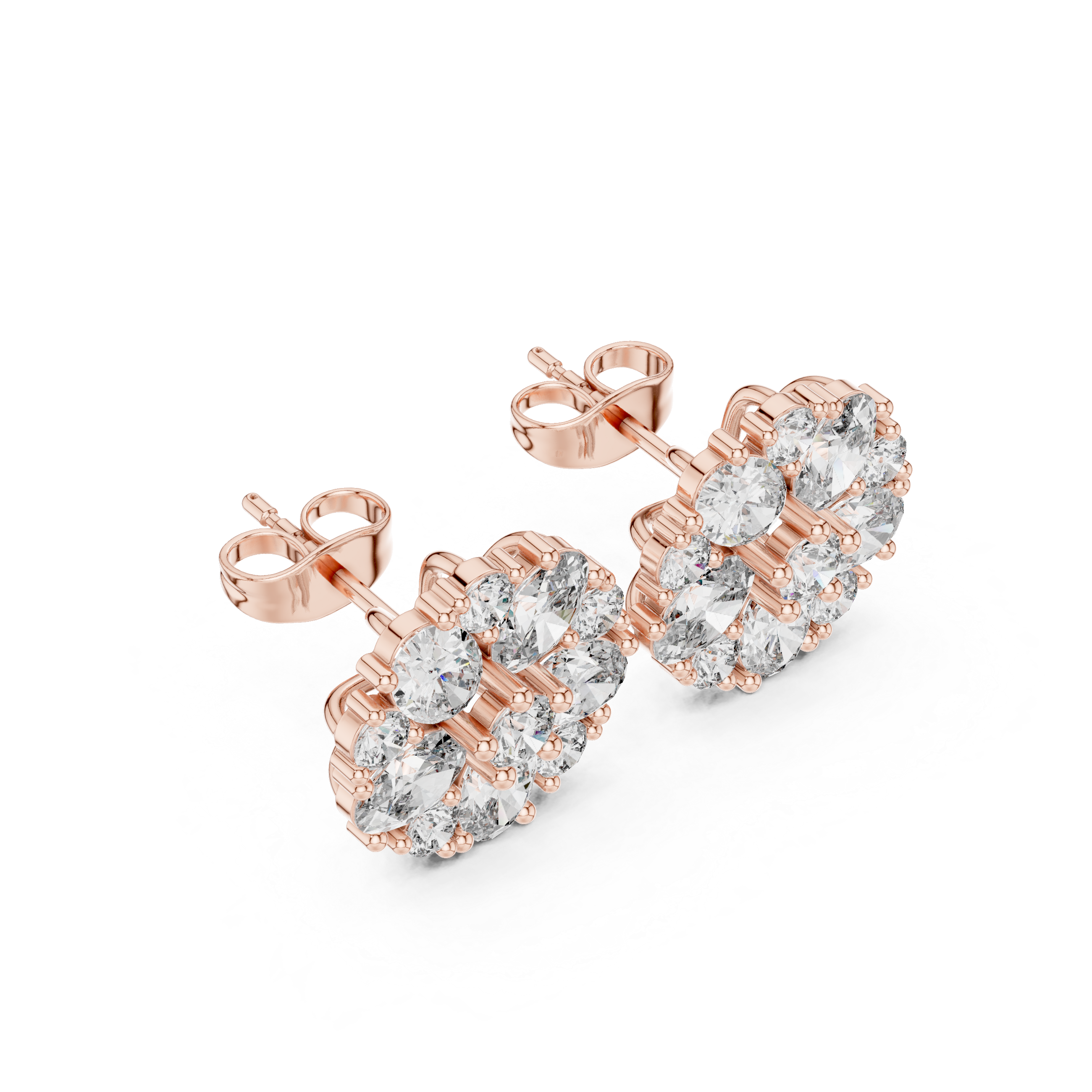2.97 CT Oval Diamond Floral Cluster Stud Earrings