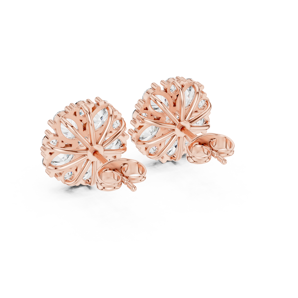 2.97 CT Oval Diamond Floral Cluster Stud Earrings