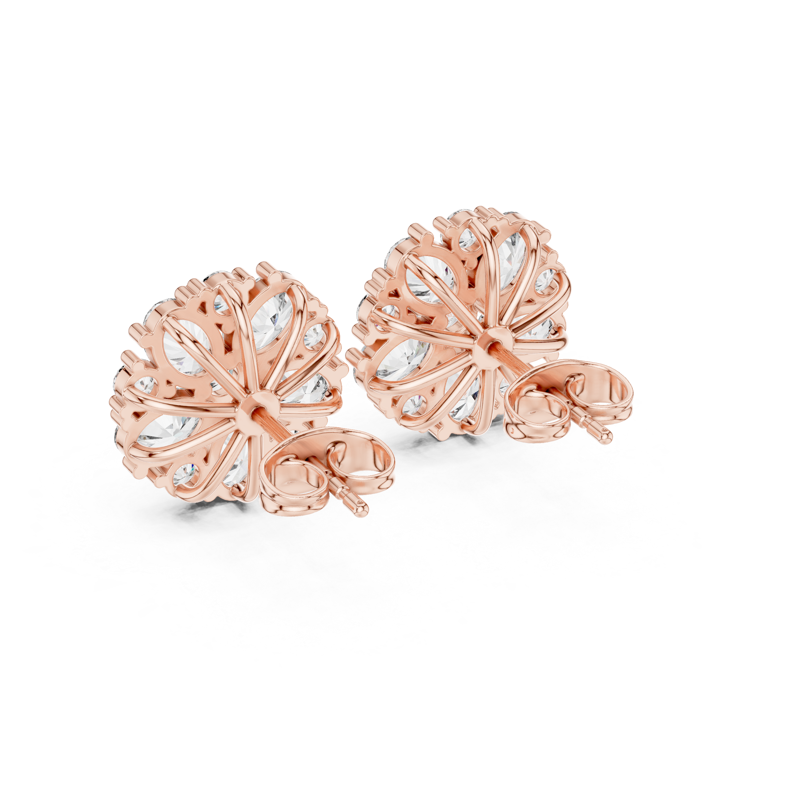 2.97 CT Oval Diamond Floral Cluster Stud Earrings
