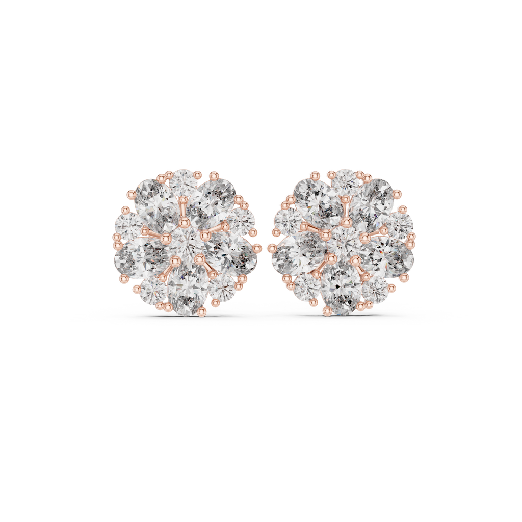 2.97 CT Oval Diamond Floral Cluster Stud Earrings