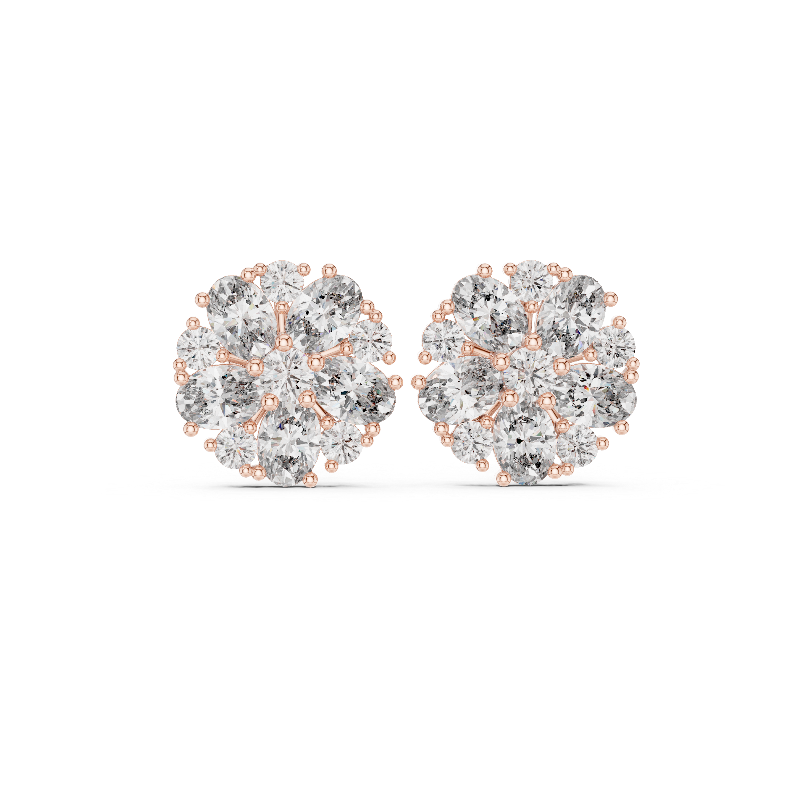 2.97 CT Oval Diamond Floral Cluster Stud Earrings
