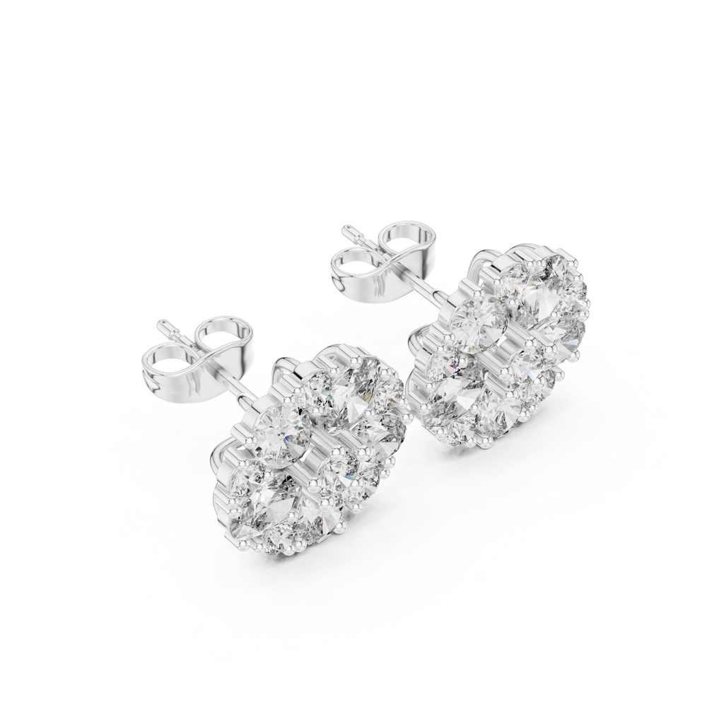 2.97 CT Oval Diamond Floral Cluster Stud Earrings