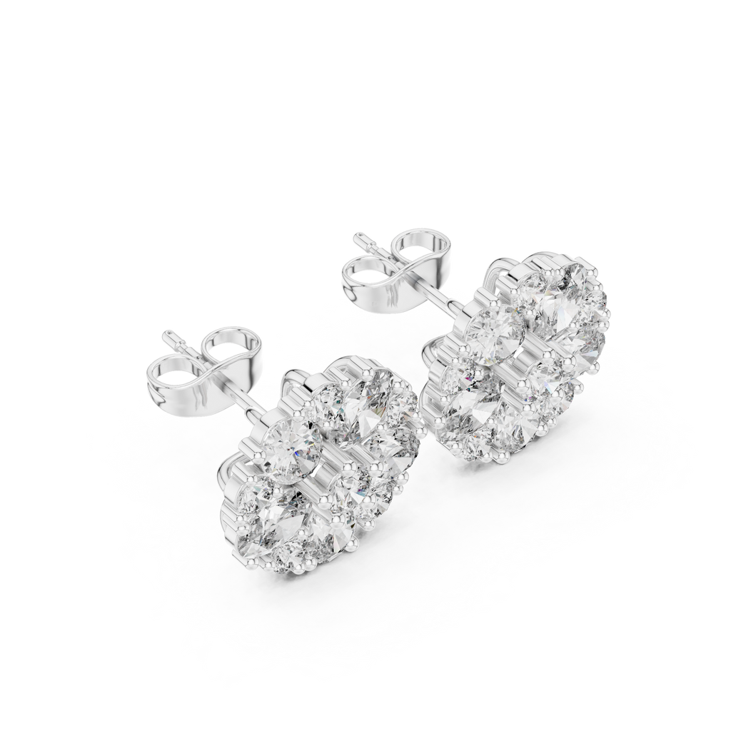 2.97 CT Oval Diamond Floral Cluster Stud Earrings