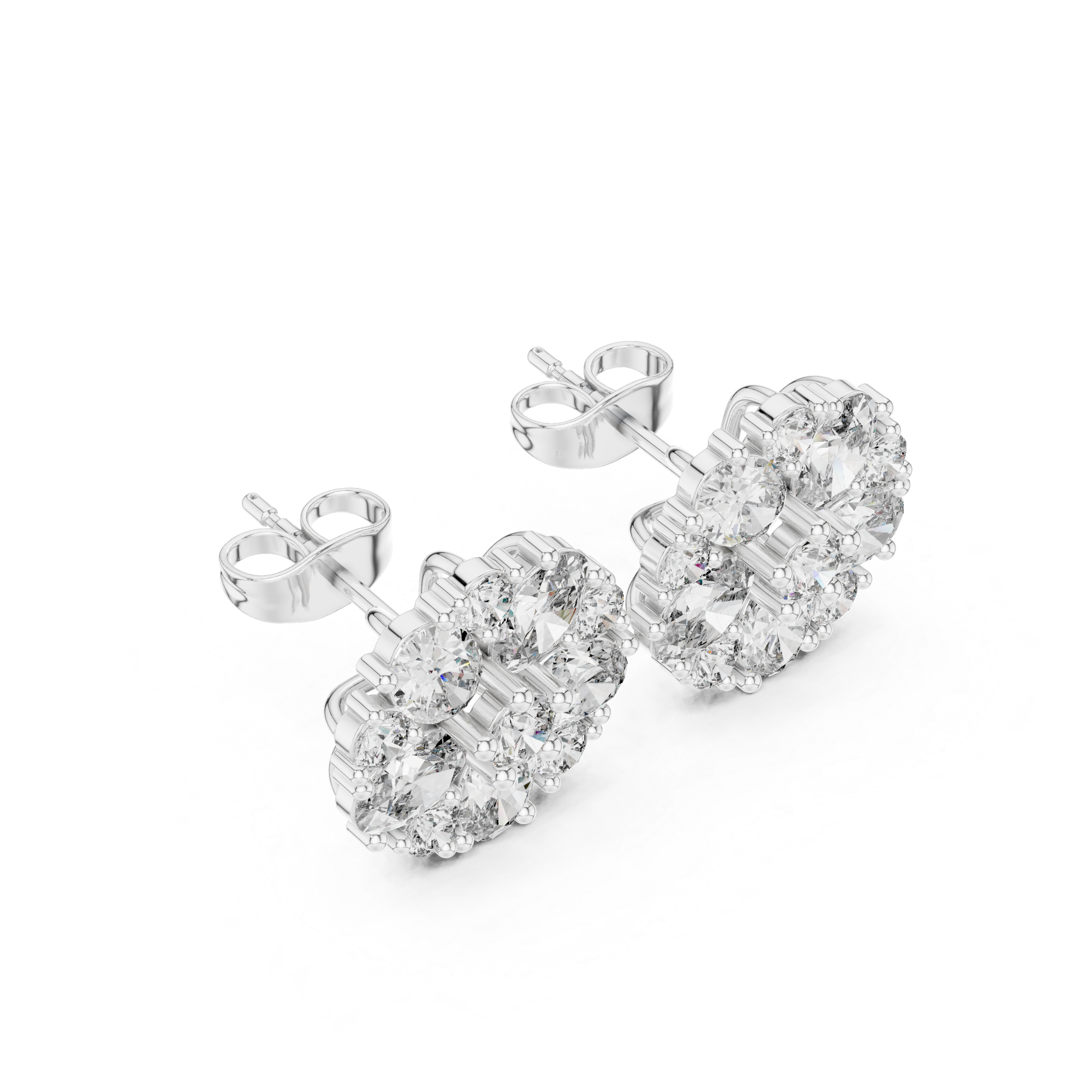 2.97 CT Oval Diamond Floral Cluster Stud Earrings