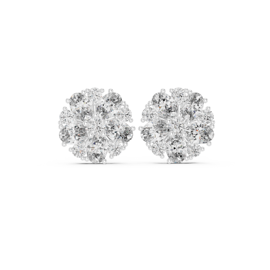 2.97 CT Oval Diamond Floral Cluster Stud Earrings