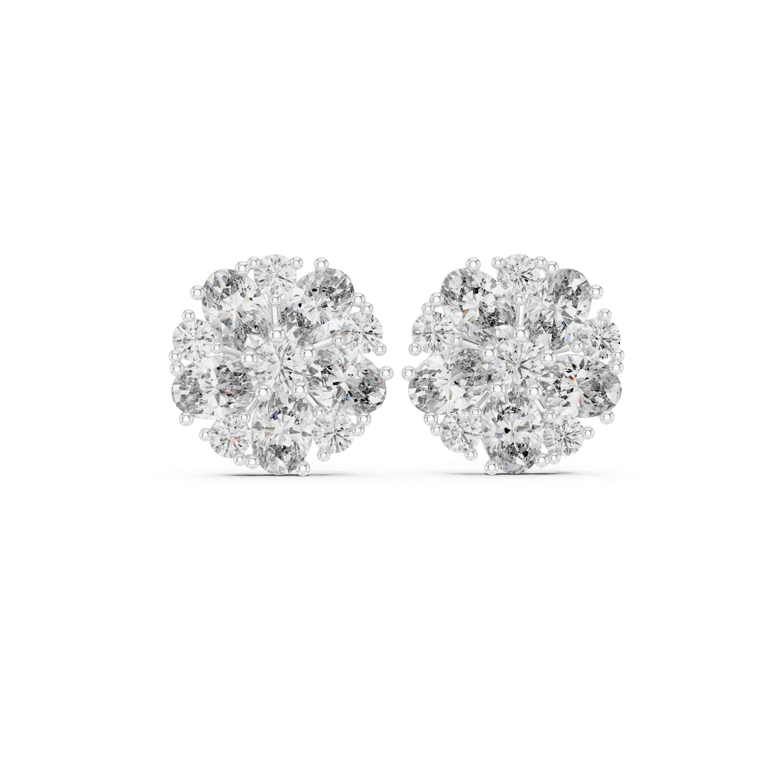 2.97 CT Oval Diamond Floral Cluster Stud Earrings