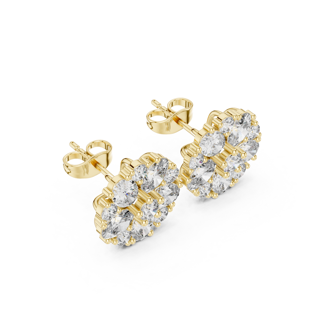 2.97 CT Oval Diamond Floral Cluster Stud Earrings