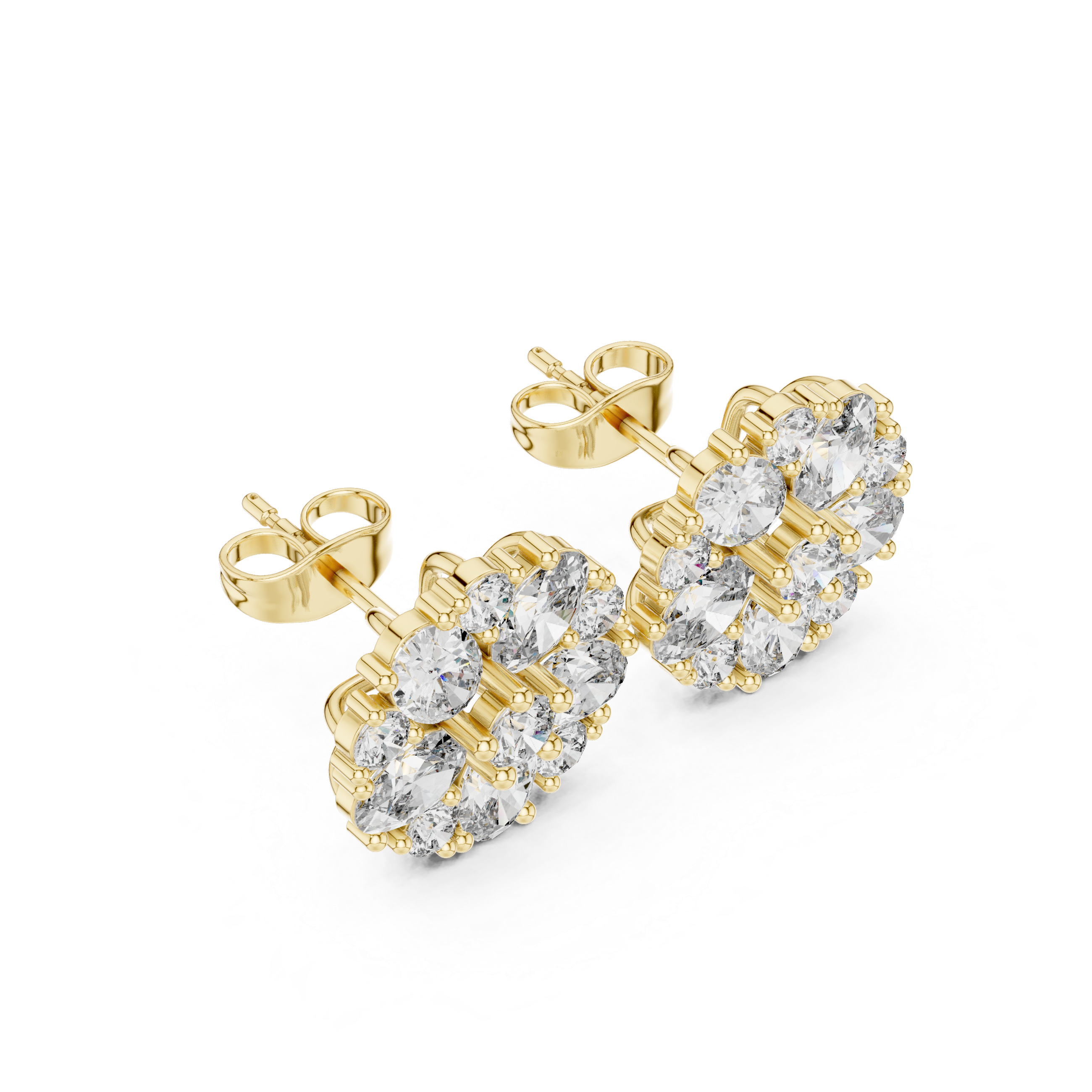 2.97 CT Oval Diamond Floral Cluster Stud Earrings