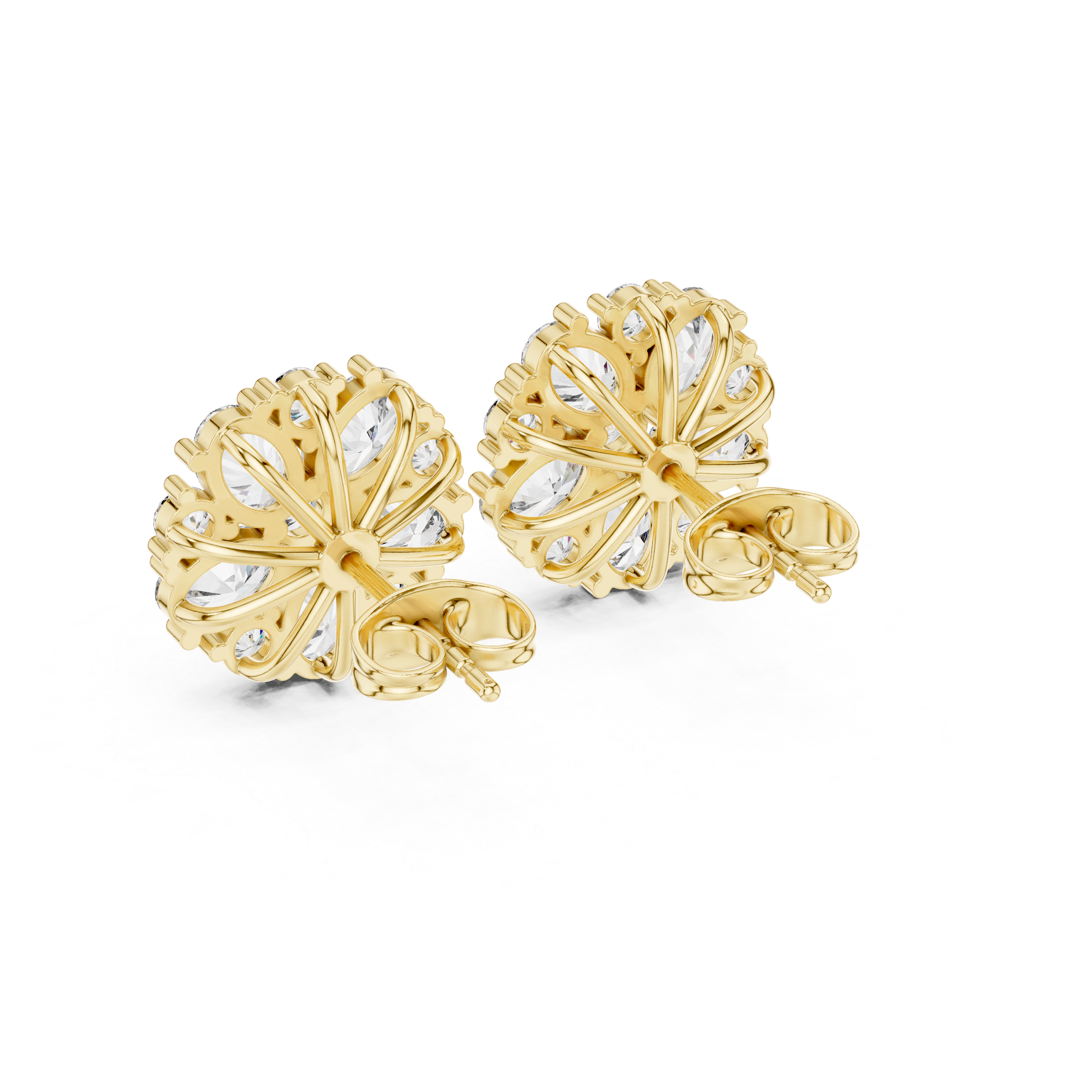 2.97 CT Oval Diamond Floral Cluster Stud Earrings