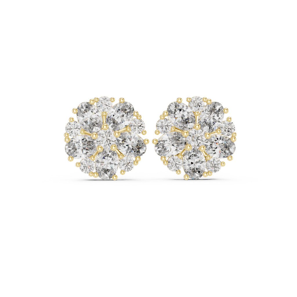 2.97 CT Oval Diamond Floral Cluster Stud Earrings