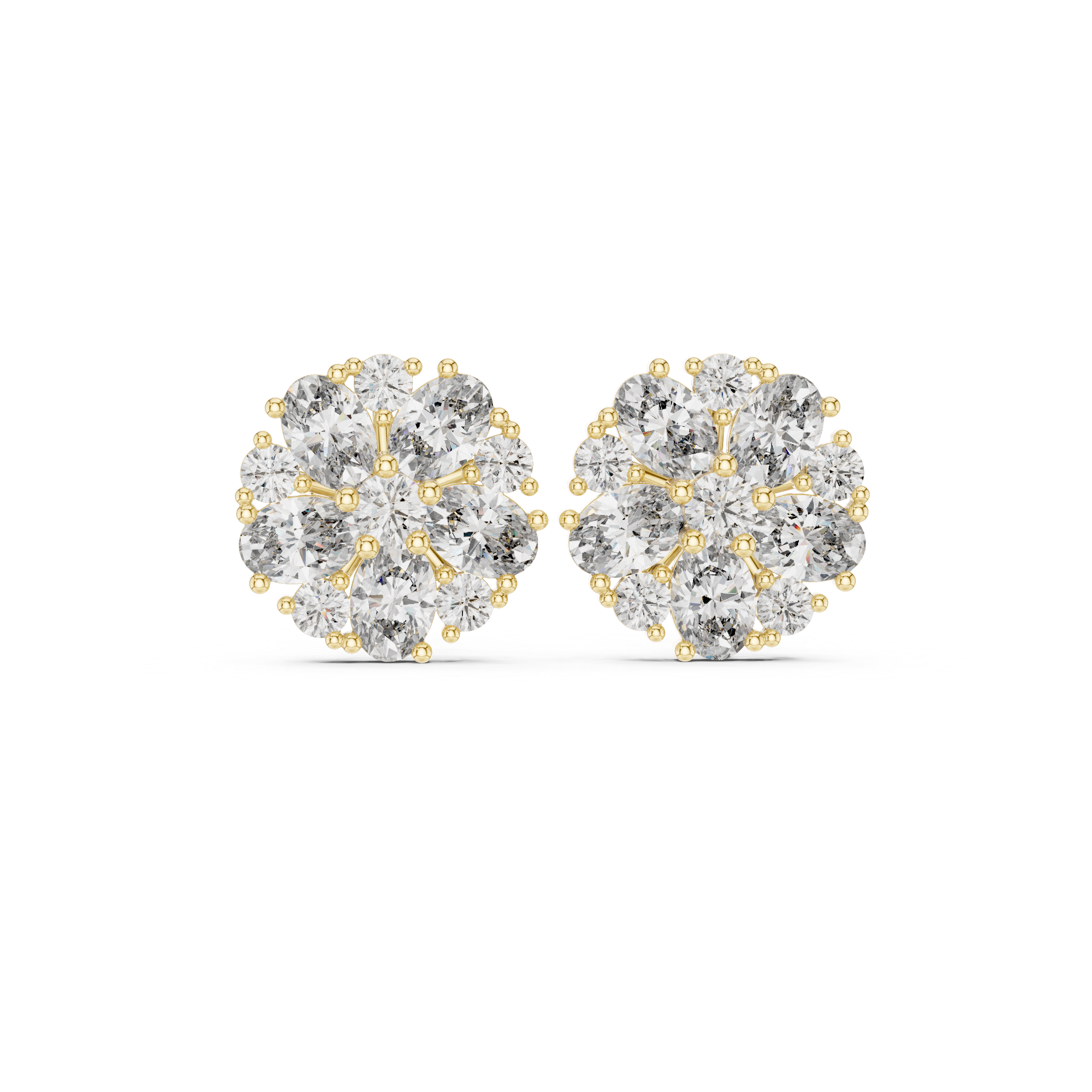 2.97 CT Oval Diamond Floral Cluster Stud Earrings