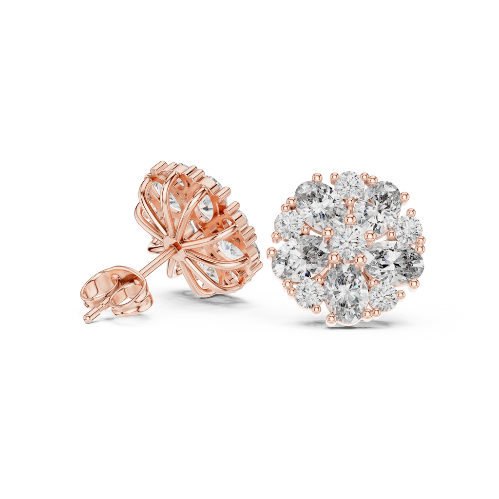 2.97 CT Oval Diamond Floral Cluster Stud Earrings