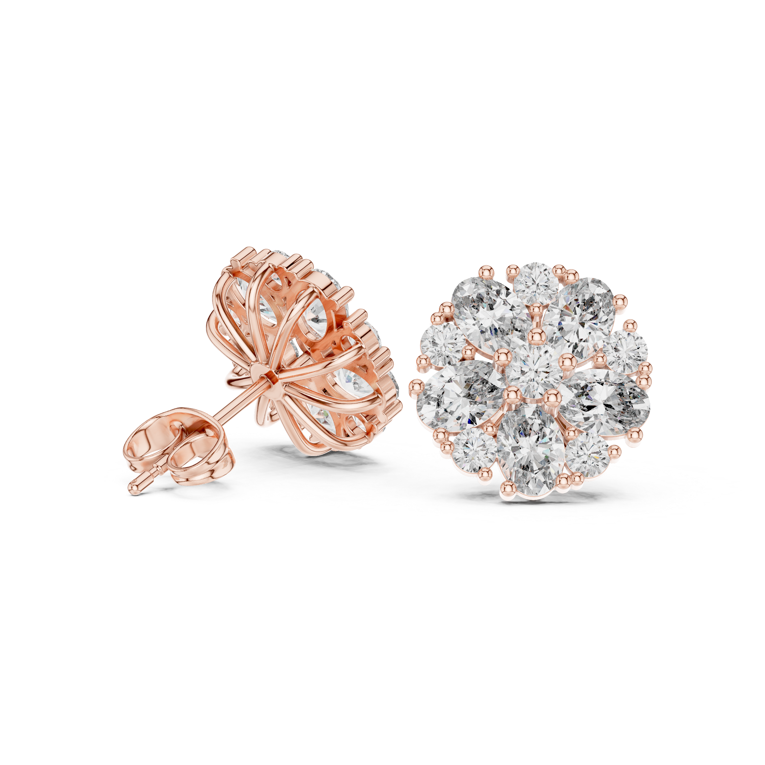 2.97 CT Oval Diamond Floral Cluster Stud Earrings