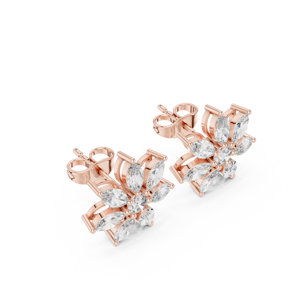 1.59 CT Marquise Diamond Floral Stud Earrings