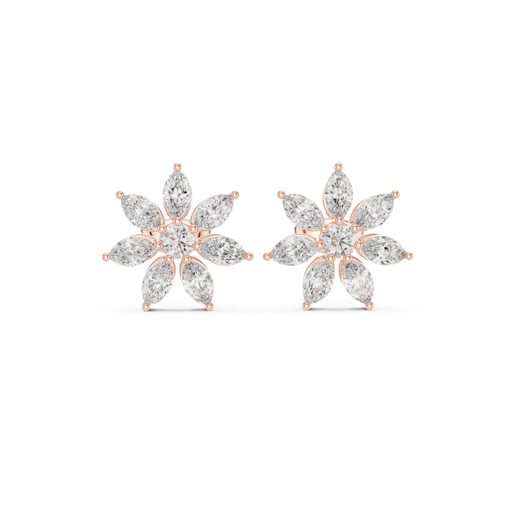1.59 CT Marquise Diamond Floral Stud Earrings