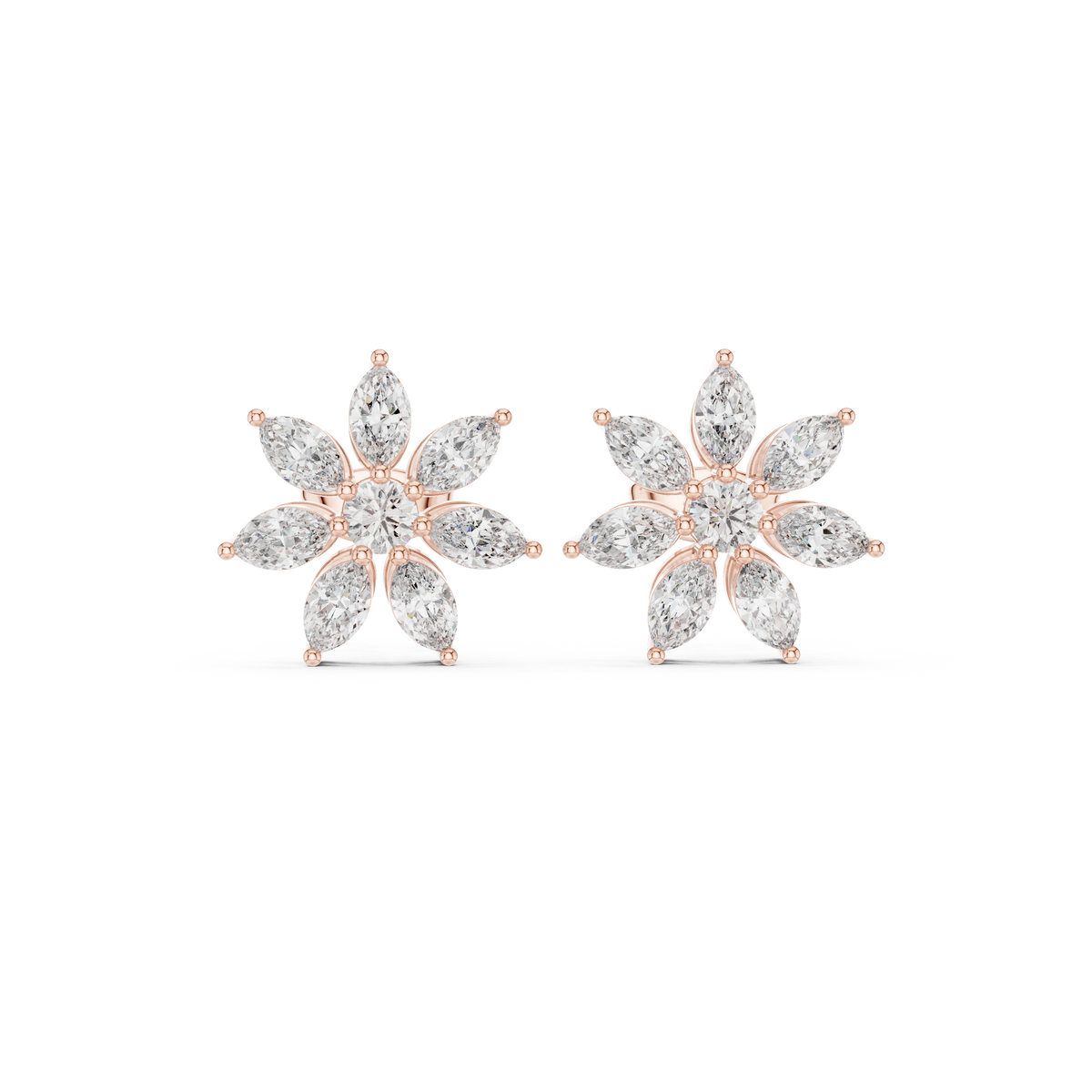 Marquise Diamond Floral Stud Earrings, gallery image — Jewelix Atelier