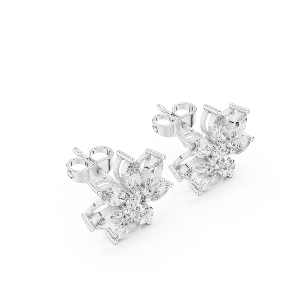 1.59 CT Marquise Diamond Floral Stud Earrings